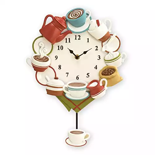 Collections Etc Coffee Cup Pendulum Wall Clock Kitchen Decor
